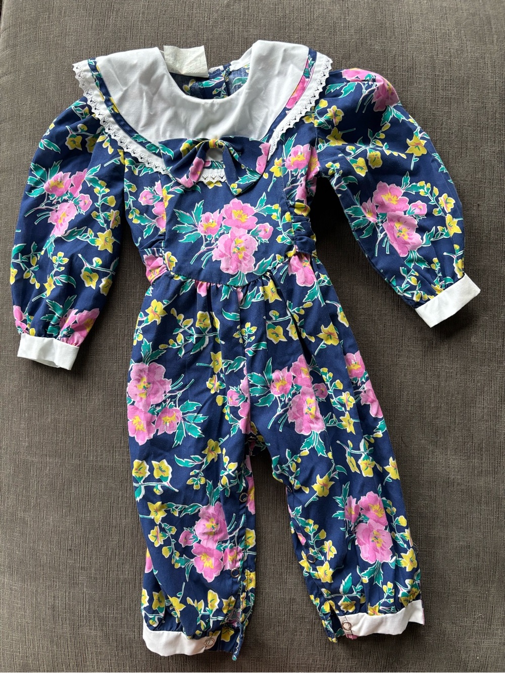 Vintage Fancy Pants Floral Jumpsuit / Romper with Lace Collar Kidcore - 18M
